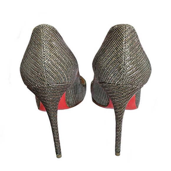 CHRISTIAN LOUBOUTIN METALLIC GLITTER NUDE DECOLTISH 85 NAPPA HEELS (38) - Picture 4 of 11